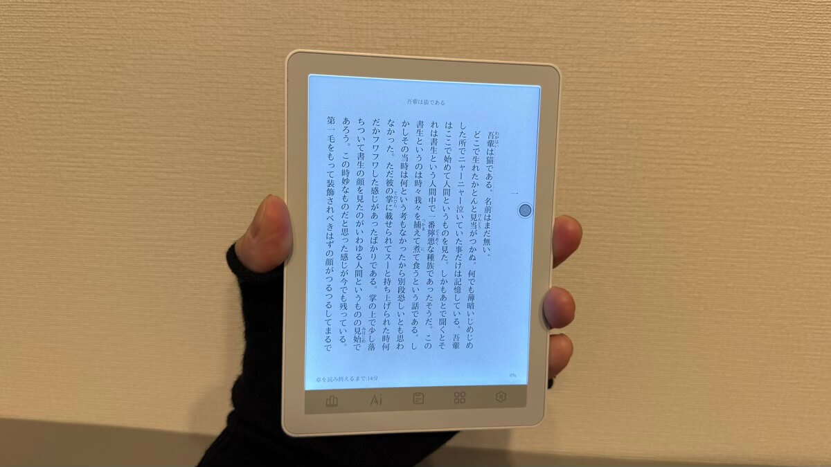 Bigme B6はコンパクトなので手で掴める