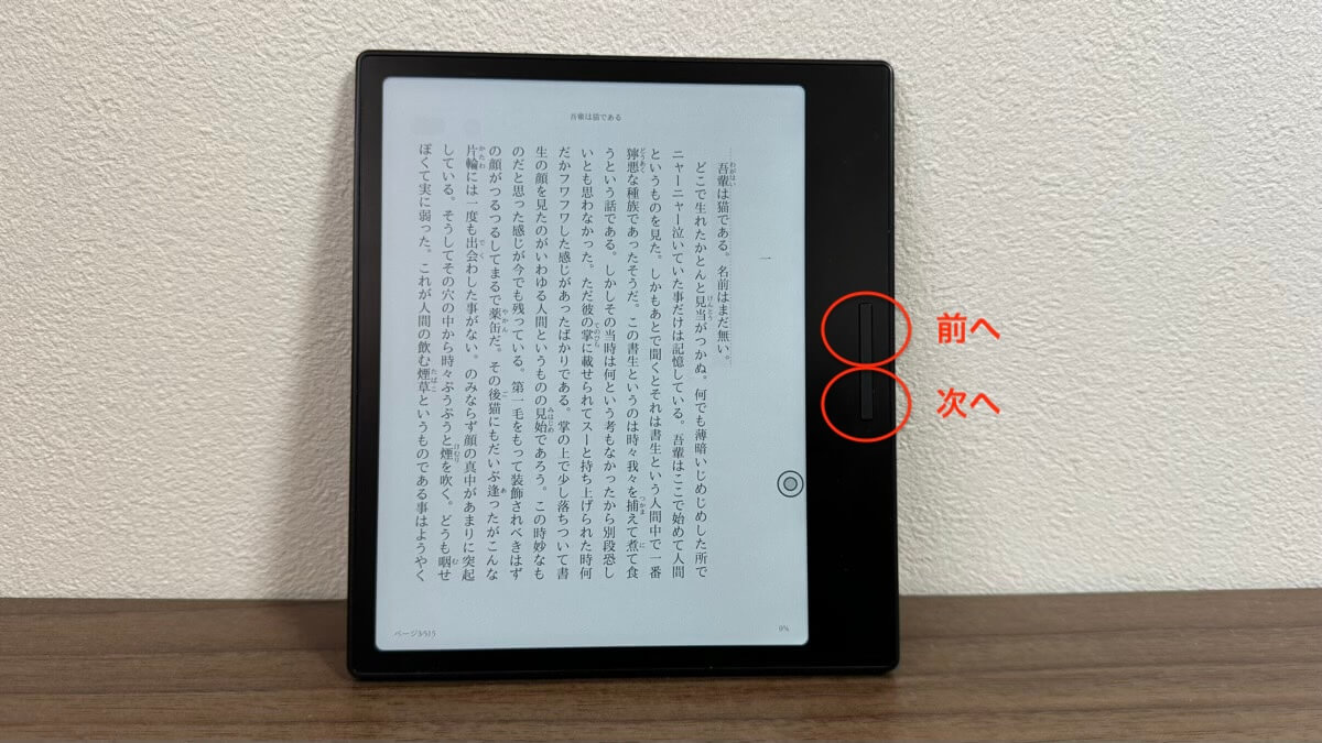 BOOX Go Color 7は物理ボタンでページを前後に読み進めることが可能