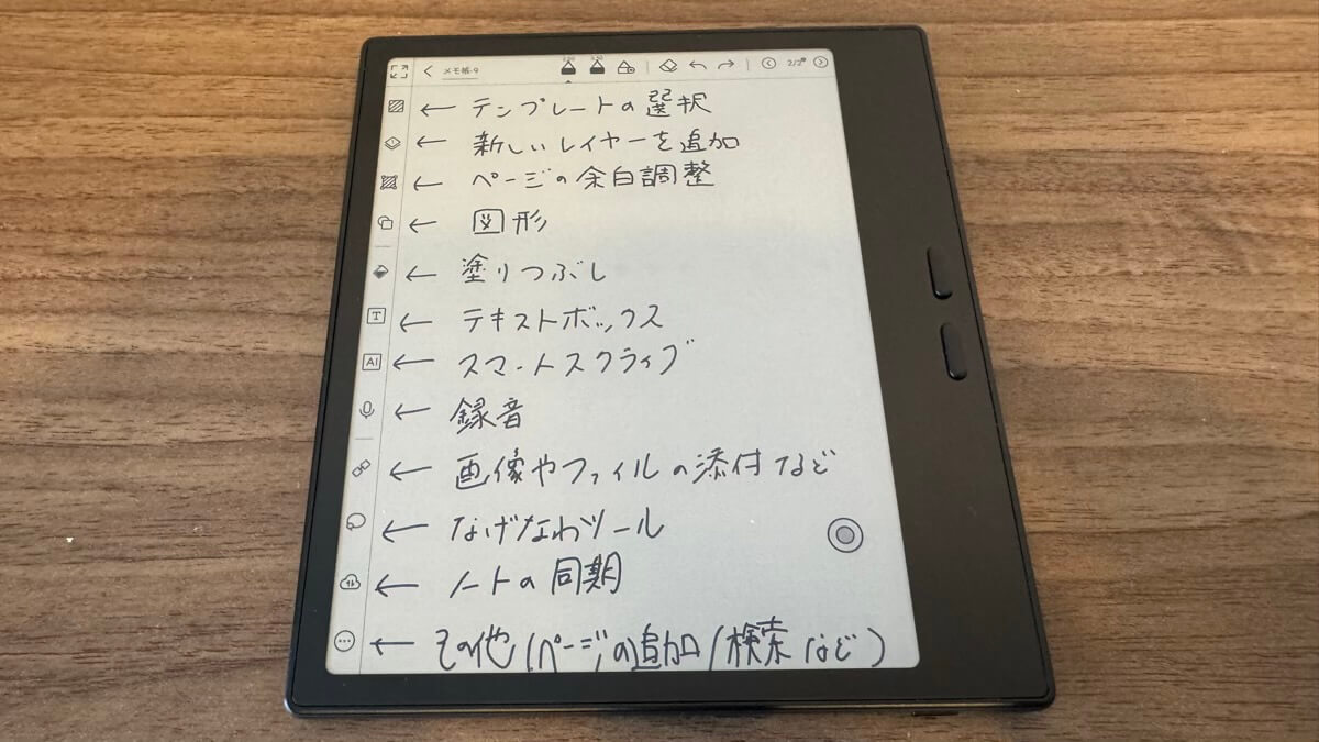 ノートアプリのツールバーも充実